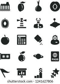 Solid Black Vector Icon Set - wind direction indicator vector, baby powder, yule, passport, planet, plum, blueberry, delicious, ripe, tasty, onion, hydroelectricity, lighthouse, engineer calculator