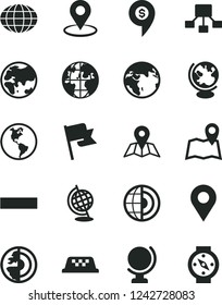 Solid Black Vector Icon Set - minus vector, map, globe, flag, planet, Earth, location, geolocation, hierarchical scheme, core, dollar pin, taxi, compass