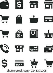 Solid Black Vector Icon Set - grocery basket vector, bank card, cart, put in, bag with handles, cards, kiosk, shopping, reverse side of a, front the, denomination dollar, financial item, wallet