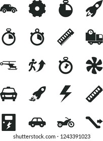 Solid Black Vector Icon Set - truck lorry vector, lightning, stopwatch, motor vehicle, dangers, timer, car, delivery, marine propeller, retro, rocket, space, memory, man arrow up, helicopter