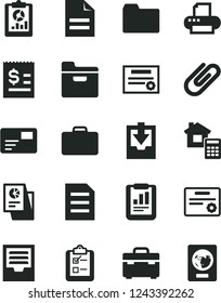 Solid Black Vector Icon Set - scribbled paper vector, folder, archive, download data, suitcase, estimate, pass card, survey, clip, statistical report, overview, article on the dollar, research, file