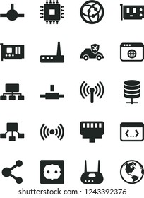 Solid Black Vector Icon Set - power socket type f vector, big data server, autopilot, connection, scheme, hierarchical, cpu, pc card, router, network, browser, connect, coding, lan connector, earth