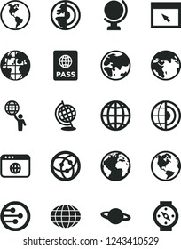 Solid Black Vector Icon Set - sign of the planet vector, globe, earth, passport, network, browser, core, man hold world, compass