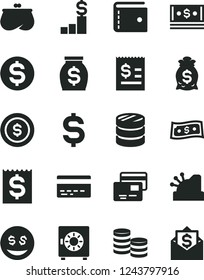 Solid Black Vector Icon Set - bank card vector, purse, strongbox, cards, coins, column of, denomination the dollar, article on, financial item, money, cash, cashbox, coin, pedestal, bag, eyes, mail