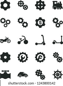 Solid Black Vector Icon Set - truck lorry vector, children's train, tricycle, Kick scooter, child, gears, cogwheel, gear, star, valve, retro car, three, dollar, motorcycle, handwheel