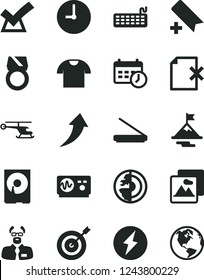 Solid Black Vector Icon Set - add bookmark vector, wall clock, picture, delete page, T shirt, keyboard, hdd, scanner, schedule, oscilloscope, scientist, earth core, electricity, motivation, target