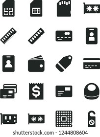 Solid Black Vector Icon Set - bank card vector, baby bib, pass, cards, label, processor, SIM, front of the, financial item, wallet, memory, pc, gpu, sd, identity, access, do not distrub