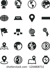Solid Black Vector Icon Set - minus vector, map, globe, flag, planet, Earth, location, geolocation, hierarchical scheme, core, man hold world, taxi, compass