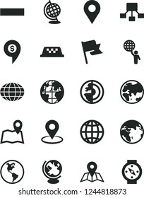 Solid Black Vector Icon Set - minus vector, map, earth, flag, planet, location, geolocation, globe, hierarchical scheme, core, man hold world, dollar pin, taxi, compass