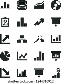 Solid Black Vector Icon Set - growth up vector, bar chart, graph, negative, histogram, big data, flowchart, a crisis, statistical overview, ring diagram, pie charts, presentation, board, arrow