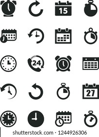 Solid Black Vector Icon Set - daily calendar vector, stopwatch, clock face, alarm, clockwise, counterclockwise, wall, timer, 24, watch, schedule, history