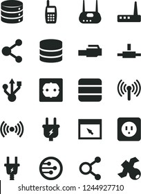 Solid Black Vector Icon Set - power socket type b vector, f, big data, plug, electric, connection, connections, mobile phone, usb, router, network, browser, connect, lan connector, wireless