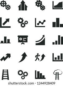 Solid Black Vector Icon Set - growth up vector, bar chart, graph, positive histogram, gears, stepladder, three, financial report, man arrow, arrows, cloud ladder