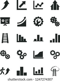 Solid Black Vector Icon Set - bar chart vector, graph, growth, positive histogram, gears, stepladder, gear, three, financial report, man arrow up, arrows, cloud ladder