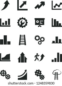 Solid Black Vector Icon Set - growth up vector, bar chart, graph, positive histogram, gears, stepladder, gear, three, financial report, man arrow, arrows, cloud ladder