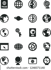 Solid Black Vector Icon Set - sign of the planet vector, globe, earth, passport, network, browser, core, man hold world, compass