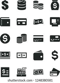 Solid Black Vector Icon Set - bank card vector, purse, dollar, coins, reverse side of a, front the, column, denomination, article on, wallet, money, cash, machine, atm, credit