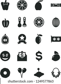 Solid Black Vector Icon Set - plastic fork spoons vector, yule, colored air balloons, building level, peper, melon, loquat, half, lemon, yellow, juicy, slice of, pineapple, Bell pepper, gpu card