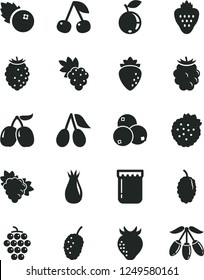 Solid Black Vector Icon Set - Jam Vector, Blueberries, Strawberry, Strawberries, Cherry, Grape, Branch Of, Large, Raspberry, Rose Hip, Cornels, Blackberry, Tasty, Blueberry, Mulberry, Goji Berry