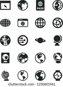 Solid Black Vector Icon Set - sign of the planet vector, globe, earth, passport, network, browser, core, compass