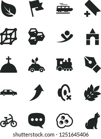 Solid Black Vector Icon Set - add bookmark vector, silent mode, box of bricks, flag, omelette, honeycombs, leaf, environmentally friendly transport, speech, biology, 3d cube, ink pen, arrow up, bike