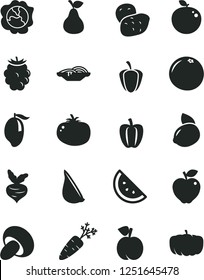 Solid Black Vector Icon Set - slices of onion vector, porcini, tomato, garlic, pear, orange slice, peach, squash, red apple, blackberry, mango, yellow lemon, delicious, grapefruit, Bell pepper, ripe