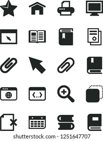 Solid Black Vector Icon Set - monitor window vector, clip, zoom, book, e, books, home, star, delete page, copy, scientific publication, wall calendar, printer, browser, coding, cursor