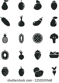 Solid Black Vector Icon Set - lettuce in a plate vector, cucumber, beet, pineapple, pear, raspberry, tasty, mulberry, delicious plum, passion fruit, sweet date, yellow lemon, half of, tamarillo