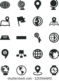 Solid Black Vector Icon Set - minus vector, map, globe, earth, flag, planet, location, geolocation, hierarchical scheme, core, man hold world, dollar pin, taxi, compass