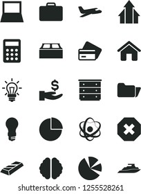 Solid Black Vector Icon Set - mark of injury vector, pie chart, chest drawers, house, building block, light bulb, get a wage, charts, calculator, notebook pc, folder, atom, brain, growth arrows