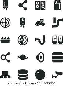 Solid Black Vector Icon Set - loudspeaker vector, sewerage, boiler, electronic, planet, cabbage, water pipes, autopilot, court hearing, connection, connections, scheme, pc speaker, big data