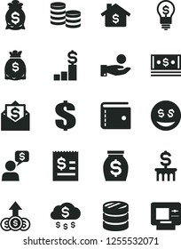 Solid Black Vector Icon Set - purse vector, dollar, coins, column of, article on the, catch a coin, money, dollars, cash, rain, mortgage, pedestal, bag, idea, eyes, growth, mail, dialog, atm