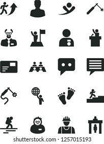 Solid Black Vector Icon Set - image of thought vector, footprints, builder, pass card, welding, gas, woman, think, conversation, scientist, man arrow up, carrer stairway, hold world, with medal