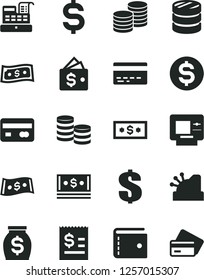 Solid Black Vector Icon Set - bank card vector, purse, dollar, coins, reverse side of a, column, denomination the, article on, money, cash, machine, cashbox, wallet, atm, credit
