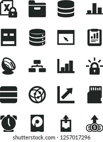 Solid Black Vector Icon Set - growth chart vector, negative histogram, upload archive data, alarm clock, big, flowchart, folder, statistical report, encrypting, hdd, usb, network, browser, sd card Solid Black Vector Icon Set - growth chart vector, negative histogram, upload archive data, alarm clock, big, flowchart, folder, statistical report, encrypting, hdd, usb, network, browser, sd card
