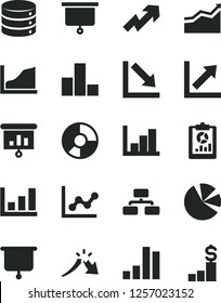 Solid Black Vector Icon Set - growth up vector, bar chart, graph, negative, histogram, big data, flowchart, a crisis, statistical overview, ring diagram, pie charts, presentation, board, arrow