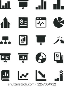 Solid Black Vector Icon Set - bar chart vector, graph, negative, histogram, cardiogram, a crisis, statistical report, scheme, article on the dollar, ring diagram, pie charts, book statistics, board