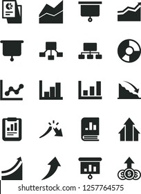 Solid Black Vector Icon Set - line chart vector, graph, negative histogram, recession, a crisis, statistical report, scheme, hierarchical, ring diagram, book on statistics, research, presentation
