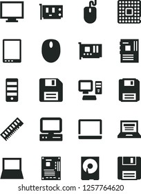 Solid Black Vector Icon Set - floppy disk vector, laptop, monitor, processor, computer, tablet pc, notebook, mouse, tower, motherboard, memory, card, hdd