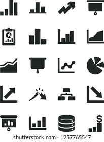 Solid Black Vector Icon Set - growth up vector, bar chart, graph, negative, histogram, big data, flowchart, a crisis, statistical overview, pie charts, presentation, board, arrow, dollar pedestal