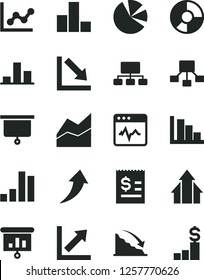 Solid Black Vector Icon Set - bar chart vector, line, graph, growth, negative, positive histogram, cardiogram, recession, scheme, hierarchical, article on the dollar, ring diagram, pie charts, board
