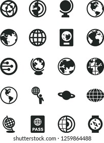 Solid Black Vector Icon Set - sign of the planet vector, globe, earth, passport, network, core, man hold world, compass