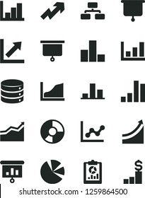 Solid Black Vector Icon Set - growth up vector, bar chart, graph, negative histogram, big data, flowchart, statistical overview, ring diagram, pie charts, presentation, board, arrow, dollar pedestal