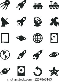 Solid Black Vector Icon Set - counterclockwise vector, earth, planet, rocket, space, tablet pc, hdd, satellite, antenna, saturn, lunar rover, first, starfish