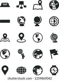 Solid Black Vector Icon Set - minus vector, map, globe, flag, planet, Earth, location, geolocation, hierarchical scheme, core, man hold world, taxi, compass