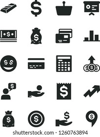 Solid Black Vector Icon Set - bank card vector, growth up, cards, shopping basket, chart, denomination of the dollar, financial item, get a wage, catch coin, dollars, cash, engineer calculator, eyes