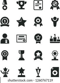 Solid Black Vector Icon Set - star vector, pedestal, medal, patente, winner, prize, cup, gold, reward, man with, pennant, ribbon, certificate