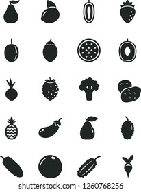 Solid Black Vector Icon Set - cucumber vector, beet, a pineapple, pear, raspberry, tasty, mulberry, delicious plum, passion fruit, sweet date, yellow lemon, half of, tamarillo, grapefruit, potato