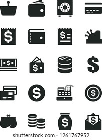 Solid Black Vector Icon Set - bank card vector, purse, dollar, strongbox, cards, shopping basket, coins, column of, article on the, financial item, wallet, money, cash, machine, cashbox, coin, mail