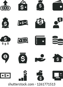 Solid Black Vector Icon Set - purse vector, coins, catch a coin, wallet, money, dollars, dollar, bag hand, rain, mortgage, pedestal, growth, mail, dialog, pin, atm